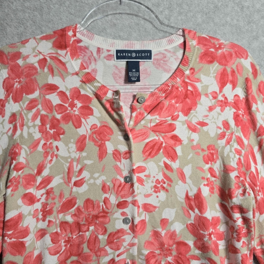 Karen Scott  Women's Size M Cardigan Floral Button Up Long Sleeve Sweater Boho - Picture 2 of 7